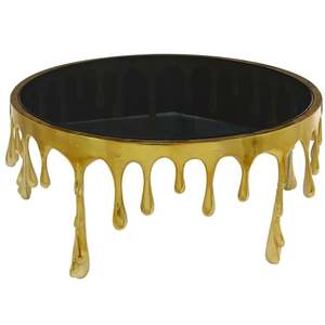 Table basse moderne avec design effet gouttelettes, plateau en verre trempé de 36 pouces de diamètre, mobilier contemporain pour salon - Product Image 2