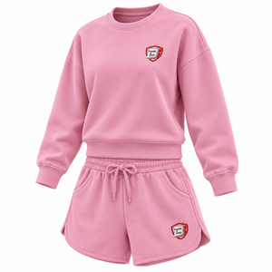 OEM Custom <b>Womens</b> Sweatshirt <b>Shorts</b> Set Cotton Fleece Two Piece <b>Lounge</b> Outfit Private Label - Product Image 2