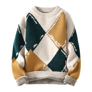 Suéter de punto para hombre, de manga larga, antiarrugas, con cuello personalizado, patrón liso, forro polar de invierno, teñido liso, precio mayorista - Product Image 5