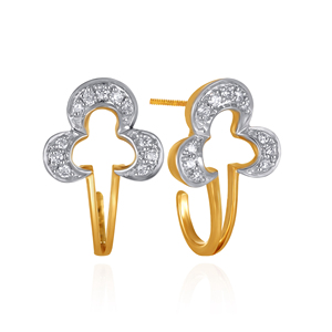 Pendientes de Diamantes Retro Trefoil, Lujosos, de Oro Amarillo, Corte Brillante Redondo, para Uso Diario, Chapados en Oro de 18K - Product Image 2