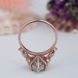 Factory Direct Wholesale 925 Sterling <b>Silver</b> <b>Emerald</b> Cut Prong Romantic Natural Moss Agate Wedding <b>Rings</b> Custom Logo for Unisex - Product Image 2