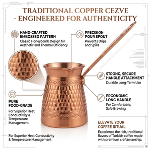 Cafetera Turca de Cobre Puro con Diseño de Panal en Relieve, Cezve para Estufa, Briki Griega con Revestimiento de Estaño y Asa Grabada - Product Image 2