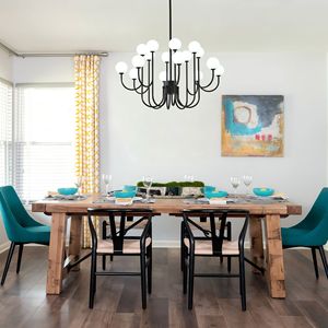 Lampadario Sputnik a 16 Luci con Sfere di Vetro, 36.6FT, Stile Mid-Century Moderno, in Ferro Nero, per Soggiorno e Camera da Letto - Product Image 5