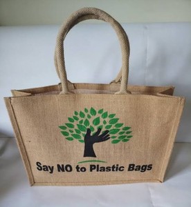 Sac fourre-tout en jute biologique artisanal de qualité supérieure avec poignées en coton renforcées, sac de courses réutilisable écologique - Product Image 5
