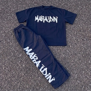 Custom Printed Logo Casual Breathable Polyester/Cotton T-shirt and Sweatpants Set <b>Summer</b> Acid Wash for <b>Men</b> - Product Image 4