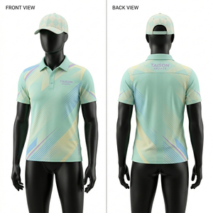 Polo de Golf para Hombre, 175 GSM, Tejido de Poliéster que Absorbe la Humedad, Diseño de Paneles Diagonales en Verde Menta, Amarillo y Azul, Impresión por Sublimación - Product Image 1