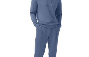 Conjunto Deportivo Azul Sólido con Capucha para Hombre, Ropa Casual de Longitud Completa, 100% Algodón Transpirable, Corte Regular con Bolsillos Laterales, Estilo Otoñal - Product Image 5