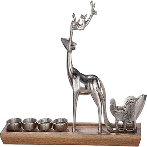 Christmas Decoration <b>Large</b> Wreath Candle Holder Modern Wreath Decorative Deer with Sleigh <b>Candlestick</b> for 4 Candles - Product Image 2