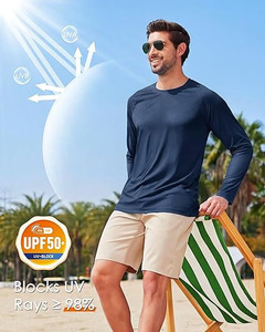 Camiseta de Natación para Hombre, Protección Solar UPF 50+, Manga Larga, Protección UV, Camiseta de Playa Azul, Poliéster/Nailon, Secado Rápido, Transpirable, para Adultos - Product Image 3