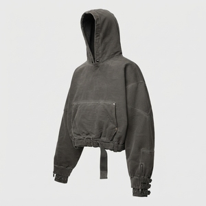 Sweat-shirt à capuche surdimensionné pour homme, OEM, effet délavé soleil, vintage, délavé à l'acide, 100% coton biologique, coupe-vent, écologique - Product Image 3