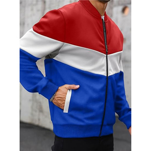 เสื้อแจ็คเก็ตผู้ชายแบบ Color Blocking สีแดง ขาว น้ำเงิน ซิป คอตั้ง สปอร์ต กันลม โพลีเอสเตอร์ สำหรับใส่ในฤดูใบไม้ร่วง - Product Image 4