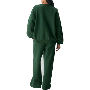 Sudadera Extra Grande de Cuello Redondo para Mujer, Color Verde Sólido, 100% Algodón Tejido, Transpirable, Largo Regular, para Otoño - Product Image 2