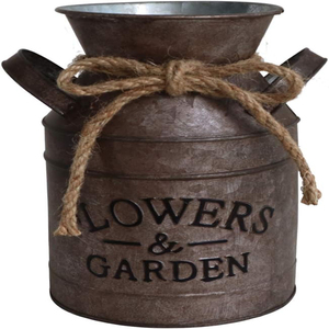 Shabby Chic Metal Flower <b>Vase</b> Rust Painted Decor Milk Can Bucket Country Primitive Jug Farmhouse Decoration <b>Small</b> planter pots - Product Image 1