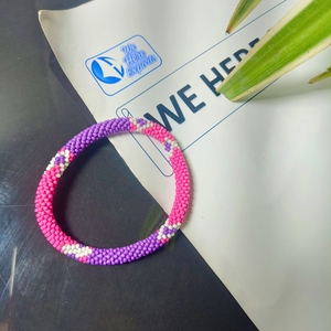 Stylish Women's Pink Purple Imitation Pearl Seed <b>Beads</b> Nail Insertion Elastic Trendy Handmade Beaded <b>Bracelet</b> Fashion Daily Wear - Product Image 1