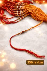 Elegant Rudraksha and Gold-<b>Beaded</b> Designer Rakhi Exquisite Handcrafted Sacred <b>Thread</b> for Brothers Indian Craftsmanship - Product Image 3