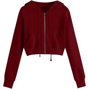 OEM Best Quality Women Hoodies Long Sleeve <b>Zip</b>-<b>up</b> Front Hooded Pocket Solid Color <b>Crop</b> Tops Sweatshirt Casual Hoodie For Women - Product Image 1
