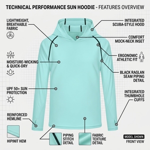 เสื้อฮู้ดกันแดด UPF 50+ แบบสั่งทำได้ MOQ ต่ำ แขนยาว น้ำหนักเบา เหมาะสำหรับตกปลา เดินป่า ป้องกันผื่นแดง แห้งเร็ว เสื้อผ้ากีฬา - Product Image 2