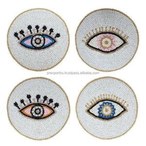 Hand Beaded Evil <b>Coaster</b> Round Seed Bead Drink <b>Coaster</b> Embroidered <b>Table</b> Mat Handmade Home Decor Wholesale Gift - Product Image 4