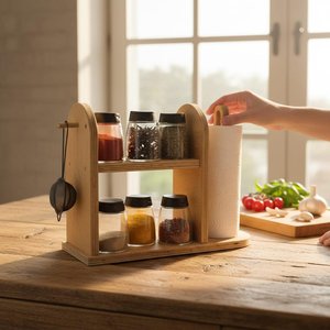 Handmade Luxury Wooden <b>Kitchen</b> Organizer Minimalist Design Spice Napkin and <b>Utensil</b> <b>Holder</b> for <b>Kitchen</b> Decor - Product Image 5