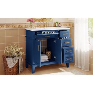 Mobile Bagno Moderno da 36 Pollici con Lavabo in Resina, 2 Ante Soft-Close, 4 Cassetti e Elegante Mobiletto a 2 Ante per Bagno - Product Image 4