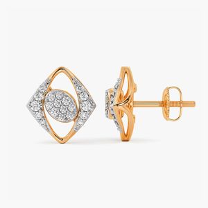 Boucles d'oreilles clous géométriques ovales en or jaune avec diamants de laboratoire - Product Image 5
