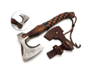 Handmade Tomahawk <b>Axe</b> With <b>Wood</b> Handle And Leather Sheath For Outdoor Survival Use - Product Image 1