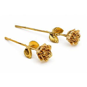 Rose véritable préservée de luxe trempée dans l'or 24 carats, rose à longue tige plaquée or avec boîte cadeau pour la Saint-Valentin, mariage - Product Image 1