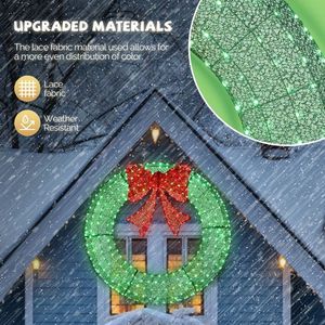 Ghirlanda Natalizia da Esterno in Metallo Pre-Illuminata a LED da 60 Pollici, Decorazione Festiva con 400 Luci per Casa, Giardino, Fiocco Verde/Rosso - Product Image 6