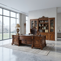 Ensemble de bureau de direction de luxe en bois massif sculpté, mobilier de bureau classique, bureau de PDG, solution de bureau personnalisée OEM