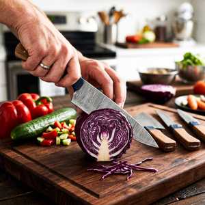 Damascus Steel <b>Knife</b> <b>Set</b> 5-Piece Wood Handle Chef <b>Knives</b> Polished Blade Straight Edge Ambidextrous Kitchen Cutlery - Product Image 6