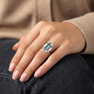 Moissanite Diamond Aquamarine Engagement <b>Ring</b> 925 Sterling <b>Silver</b> <b>Emerald</b> Cut Customized Diamond <b>Ring</b> Gift For Anniversary - Product Image 4
