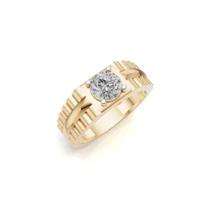 แหวนเพชรทรงกลมในตัวเรือนทองคำขาว 18K แหวนเพชรทรงกลม Urban Regal สำหรับผู้ชาย แหวนเพชร 1 เม็ด สำหรับขายส่งออก - Product Image 4