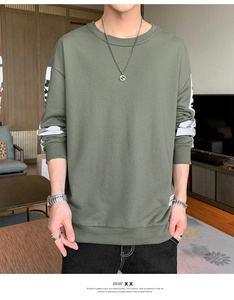 Sweat-shirt d'hiver vert olive à col rond, coupe ample, manches classiques, couleur unie, décontracté, pour l'automne - Product Image 4