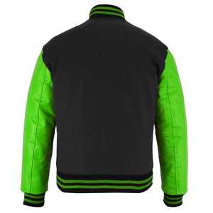 Men's Black Green Varsity <b>Jacket</b> <b>Baseball</b> <b>Bomber</b> <b>Jacket</b> Snap Button Ribbed Collar Cuffs Casual Streetwear - Product Image 3