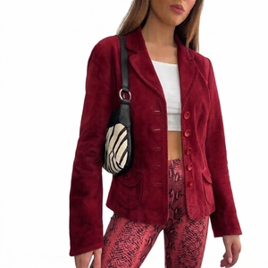 Blazer de Ante Vacuno Negro para Mujer, Chaqueta de Cuero Genuino con Cuello Vuelto y Botones, Abrigo de Manga Larga para Otoño - Product Image 5