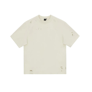 เสื้อยืดโอเวอร์ไซส์ขาดๆ แบบดิสเทรส ผ้าคอตตอนหนา สกรีนโลโก้ได้ สตรีทแวร์ลำลอง ยูนิเซ็กส์ คุณภาพสูง โรงงาน OEM ผู้ผลิตเสื้อยืดขายส่ง - Product Image 2