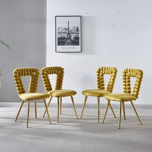 Set di 4 Sedie da Pranzo Moderne in Oro Giallo con Schienale Confortevole e Cuscini Morbidi, Gambe in Tubo di Ferro per Sala da Pranzo - Product Image 2