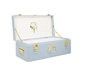 Rectangular Metal <b>Storage</b> Trunk <b>Box</b> With Lid Floral Interior <b>Beige</b> Color Classic Design For Organizing Items - Product Image 4