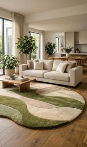 Modern Abstract Regular Hand Tufted Wool Anti-Slip Medium Pile 10-14mm Thickness Cotton Canvas Backing Area Rug Soft Green - Product Image 4