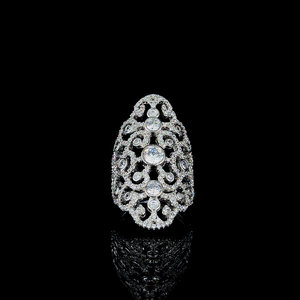 Marquise Cocktail Silver <b>Ring</b> 9.953 Grams Elegant Lattice Design Pave Cubic Zirconia Statement Fashion Jewelry Bulk - Product Image 1
