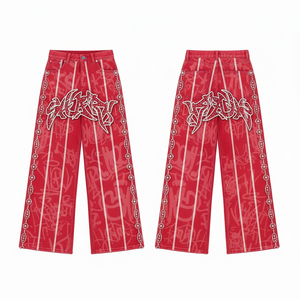 กางเกงขายาวทรงกระบอกพิมพ์ลายผ้าแคนวาสแบบกำหนดเอง ประดับด้วยคริสตัล สไตล์สตรีทแฟชั่นสุดเทรนดี้ ทันสมัย ผลิตจากผ้าฝ้าย 100% - Product Image 5