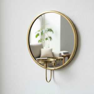 Wholesale Round Brass Wall Mirror With <b>Candle</b> Holder Minimalist Decorative Mirror Wall <b>Sconce</b> - Product Image 6