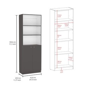 Set di Librerie per Casa in 3 Pezzi, Grigio Opaco/Bianco, Larghezza 188 cm con 11 Ripiani e Due Armadi a Doppia Anta per Soggiorno - Product Image 3