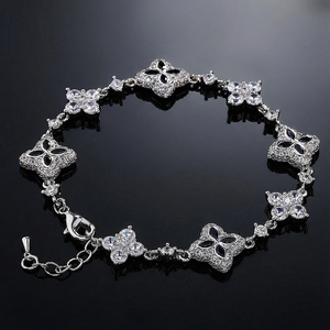 Pulsera de Plata con Flores y Diamantes Redondos de Corte Brillante para Mujer, Joyería de Lujo - Product Image 2
