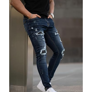 กางเกงยีนส์ผ้ายืดทรงสกินนี่ขาดๆ สำหรับผู้ชาย ทรงขาเรียว แต่งดีเทลขาดๆ สไตล์ลำลอง ทรงเข้ารูป - Product Image 4