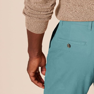 Pantalon chino pour homme, couleur turquoise, coupe droite, taille mi-haute, tissu tissé décontracté, fermeture boutonnée, poches latérales, style printemps - Product Image 5