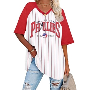 Camiseta de Béisbol para Mujer, Camiseta a Rayas para Mamá de Jugador de Béisbol, Jersey con Cuello en V, Camiseta para el Día del Partido - Product Image 1
