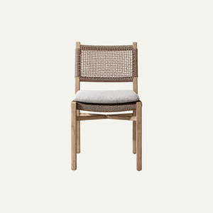 Chaise de jardin en teck massif pour extérieur, chaise de patio en bois massif avec dossier tressé et coussin - Product Image 2