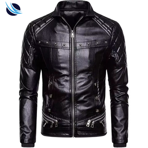 Veste en cuir PU noir pour homme, style motard, coupe ajustée, col rabattu, fermeture éclair, manches classiques, couleur unie, vêtement d'automne - Product Image 3