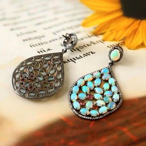Ethiopian <b>Opal</b> Diamond <b>Earring</b> Pave Diamond <b>Earrings</b> 925 Sterling Silver Handmade Oxidized Dongle Diamond <b>Earring</b> Gift For Her - Product Image 2
